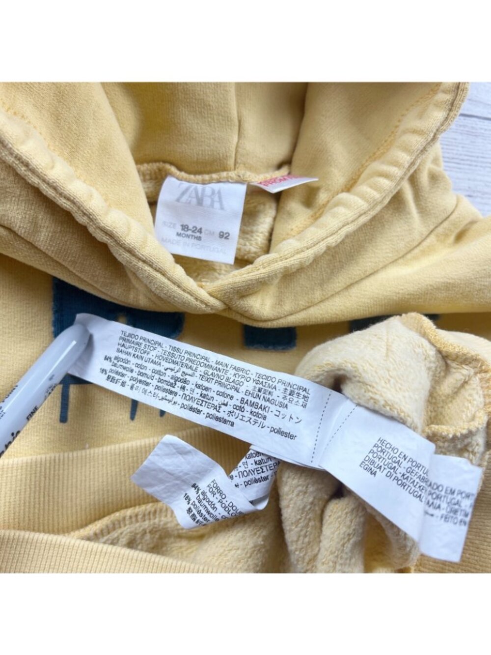 Zara Baby Yellow Hooded Sweatshirt "Big Thanks" Cotton Blend 18-24 Months - Picture 2 of 3